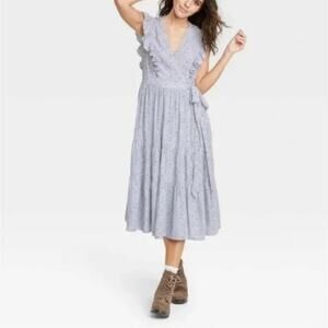 Universal Thread V-Neck Tiered Midi Wrap Dress Size M Cottagecore Boho Feminine